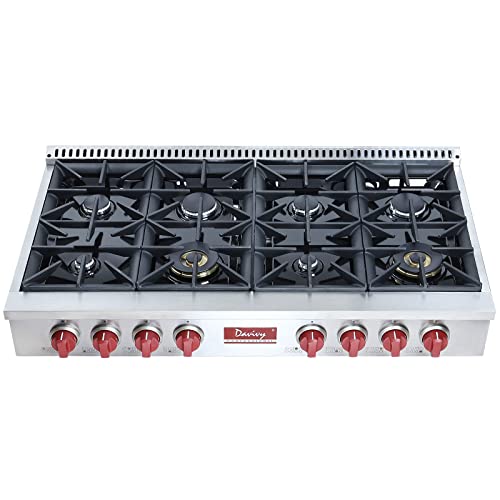 Davivy 48 Inch Gas Rangetop,Gas Cooktop With 8 Sealed Burners,Ng/Lpg Convertible Propane Natural Gas Cooktops,Stainless Steel Rangetop,Cast Iron Grates,Etl Safety Certified,110V #TOP27