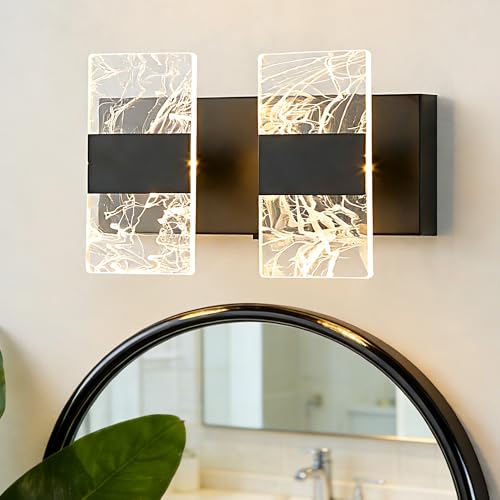 Image of Matte Black Modern LED Bathroom 2-Light Vanity Light Over Mirror