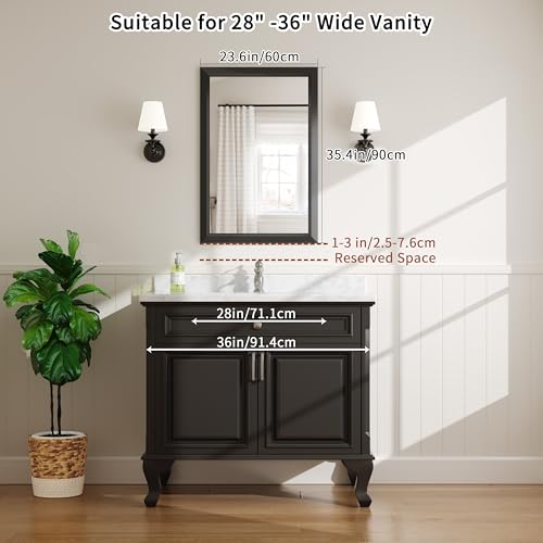 Image of 24x36 Inch Black Framed Bathroom Mirrors for Over Sink | Wall Mirrors for Bathroom Sink, Bathroom Vanity Mirror, Rectangle Farmhouse Mirror, Bedroom, Living Room, Entryway