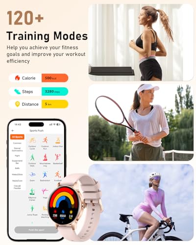 Image of Smart Watch for Women, Answer /Make Call,1.27'' Touchscreen, 120+ Sports Modes Fitness Tracker, 24H Heart Rate /SpO2 /Sleep /Menstrual Cycle /IP68 Fitness Watch for Android iOS, 4 Straps (Rose Gold)