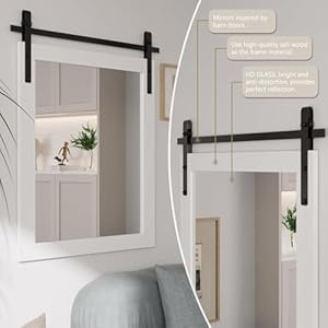 Lovmor farmhouse mirror wall mounted rustic 2230 inspirational barn door mirror with white wooden frame rectangular mirror for wall decorative entryway bathroom living room bedroom  urban country home decor