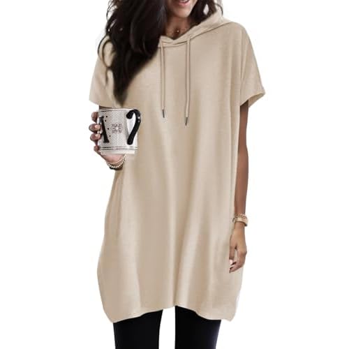 Kapuzenpullover Damen Hoodie Sommer Kurzarm mit Kapuze Pullover Sweatshirt Tops Oversize Tshirt Lässig Einfarbig T-Shirts Oberteile S-XXL