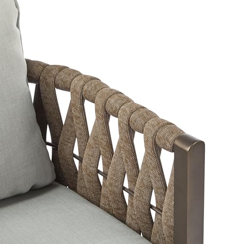 Christopher Knight Home Lena Patio Club Chairs Set of 2, Metal Accent Chairs, Rope Woven Backrest Armchair, Upholstered Cushions Seating, Tub Back Design for Backyard Garden, Brown+Light Gray by Christopher Knight Home - Used condition - Image 8