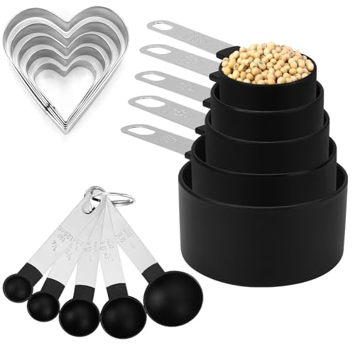 Accmor Measuring Cups & Spoons Set, 10 Pack Plastic Cooking Baking Tools With 5 Pack Stainless Steel Cookie Cutters, Stackable Kitchen Gadgets Nesting Measure Cups Handle for Dry Liquid Ingredients