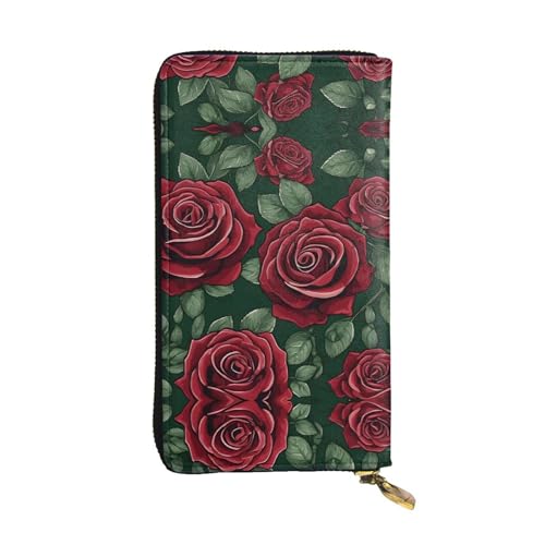 Portefeuille cuir véritable imprimé rose rouge pour femme et homme style urbain