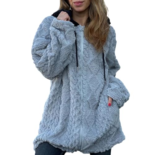 MLWSKERTY Abrigo térmico de forro de manga larga con cremallera para mujer, abrigo de gran tamaño para invierno, manga larga empalmada