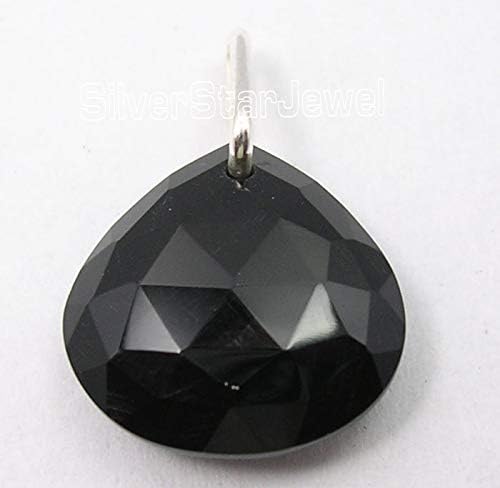 925 Solid Silver Natural Black Onyx Pendant 0.8" Gift Biggest Christmas Jumper Sales