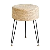 YMYNY Pouf Ottoman, Handmade Natural Water Hyacinth, Pastoral Style Footrest, Footstool with 4 Metal Legs Round Vanity Stool for Bedroom, Hallway, Living Room 12.59'L×12.59'W×17.71'H Beige UHBD029M
