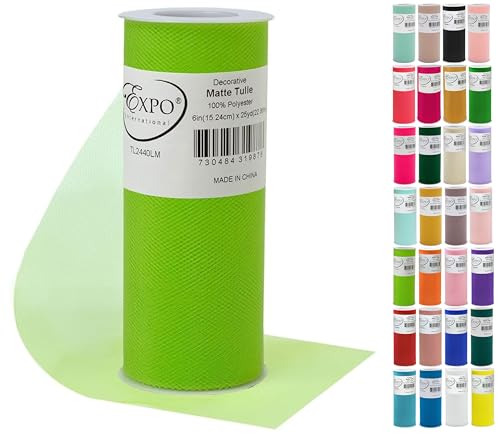 Image of Expo International Decorative Matte Tulle, Roll /Spool of 6 Inch x 25 Yards (Pack of 1), Polyester-Made Tulle Fabric, Matte Finish, Lightweight, Versatile, Washable, Easy-to-Use, Lime