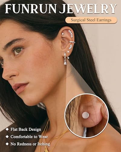 Hypoallergenic Cartilage Earrings for Women 20G Helix Piercing Jewelry Earring Flat Back Surgical Stainless Steel Gold Stud Hoop Cartilage Earring Set Daith Tragus Conch for Multiple Piercing Single2