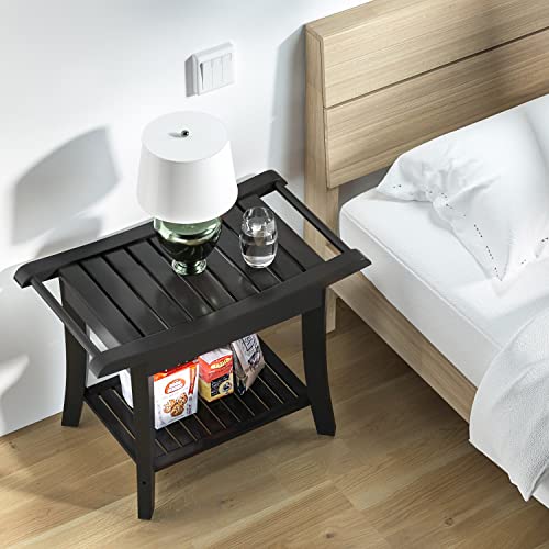 Bamboo Shower Bench Inside Shower Stool With Space-Efficient Storage Shelf, Shower Bath Chairs Spa Seats For Bathroom - Great For All Ages Unisex Elderly (Waterproof, Black) #TOP4