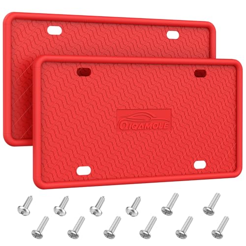 QiqaMole Silicone License Plate Frames, License Plate Holder for US CA Cars, Silicone Car Plate Cover Rustproof & Rattle Proof & Weatherproof Car Accessories (Red 2 Pack)