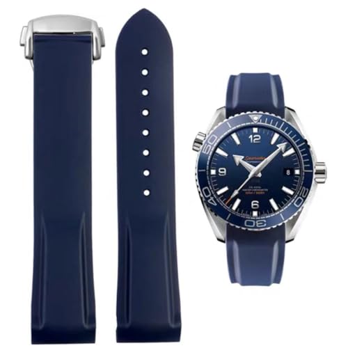 FOUUA Correa de reloj para correas de reloj Omega de cuero 19 mm 20 mm 21 mm de cocodrilo en relieve pulseras de cierre plegables platead