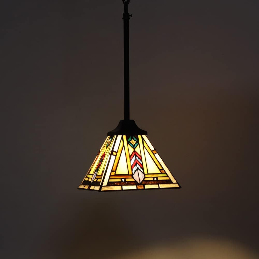 Prоduсt Dеаl ARTZONE Tiffany Stained Glass Pendant Light W8 Inch Handmade Mission Style Hanging Lamp for Kitchen Island Dining Room