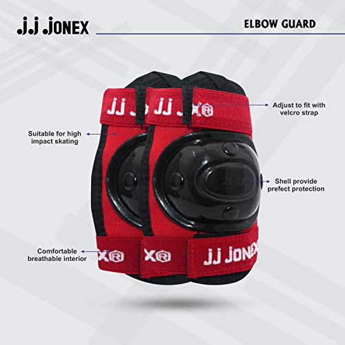 Image of JJ JONEX Protective Set Skating and Cycling for Age 12 to Above Years Skating Guard Combo (Large, Black /RED) (MYC)