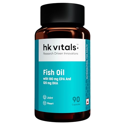 Image of hk vitals Fish Oil (90 Capsules) | For Men And Women | 1000mg Omega 3 with 180mg EPA & 120mg DHA | For Brain, Heart, Eyes & Joints Health
