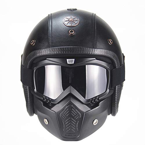 MXYMC Moto Helmets Vintage Chopper Demi-Jet Helmet Scooter Chopper Pilot Retro Biker Moto Casque Jet Cruiser (Black,L (59-60 cm))