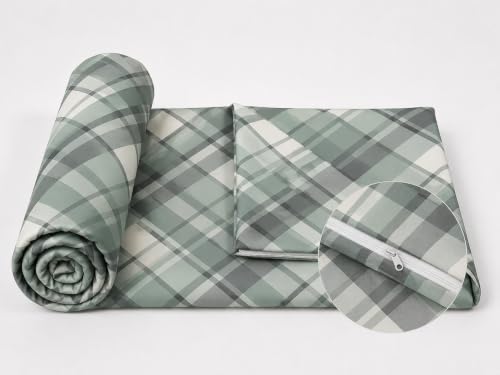 Image of Premium Quilt Cover King Double Bed with Zipper Blanket Cover /rajai Cover /Comforter Cover /Duvet Cover King Size Soft Cotton Breathable Skin Friendly Stuff 90x100 Inches, Color- Mint Plaid
