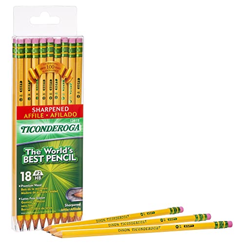 Ticonderoga Wood-Cased Pencils, Pre-Sharpened, 2 Hb Soft, Yellow, 18 Count #TOP1