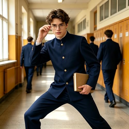 Yarawphy Mens Cosplay Costume Button Japanese School Uniform Halloween Costumes Long Pants Anime Outrfits Navy Blue XX-Large by Yarawphy - Used condition - Image 3