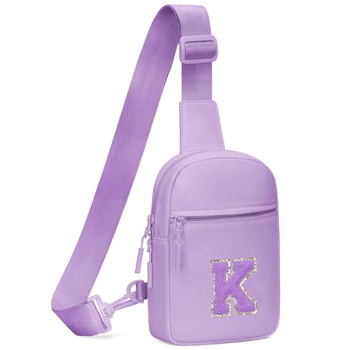 KKXIU Gifts for 6 7 8 9 10 11 12 Year Old Girls Initial Sling Bag Trendy Crossbody Fanny Pack for Teens (K, Purple)