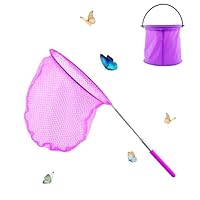 XIAQICA Schmetterlingsnetz Teleskop Kescher Kinder with Faltbarer Eimer Kächersieb Kinder Käscher für Fischernetz Teichnetz Ausziehbar Kleinen Fischen Outdoor Strand Garten (Lila)