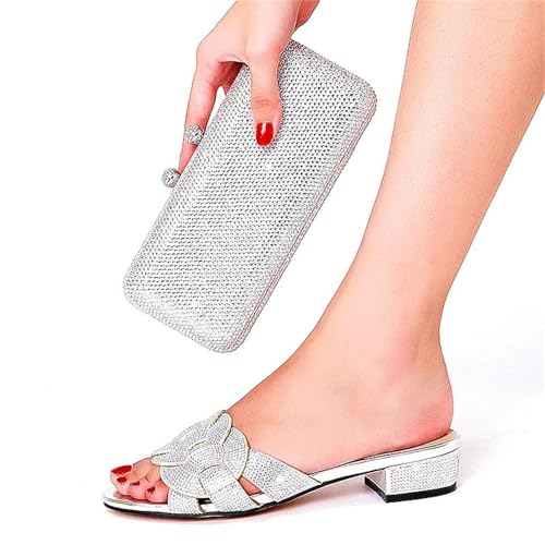 Womens Party Wedding Shoes Bag Set Rhinestone Crystal Decoration Italian Design Plus Size Summer Fashion Slippers2