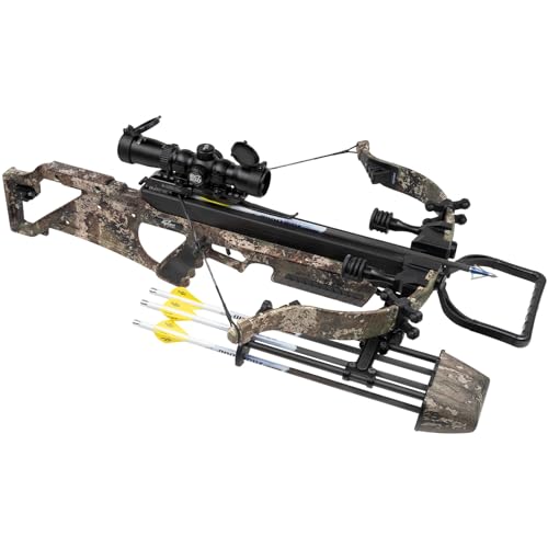 Excalibur Suppressor Extreme Micro Series Accurate Lightweight CeaseFire Hunting Crossbow - Scope, Scope Rings, 4 Proflight Arrows with 100Gr Field Points, 4-Arrow Quiver Included, TrueTimber Strata