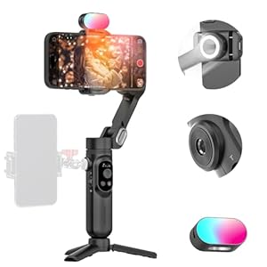Handheld 3-axis Gimbal Stabilizer for iPhone&Android Smartphone Gimbal Anti-Shake w/ 1/4 Thread,RGB Magnetic Light,AI Tracking Phone Gimbal for Vlogging for TikTok,YouTube-Smart X Kit Black