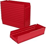 Akro-Mils 30138 18-Inch by 6-Inch by 4-Inch Plastic Nesting Shelf Bin Box, Red, Case of 12
