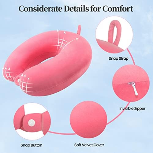 iBeleby Travel Pillow,Neck Pillows for Travel,100% Pure Memory Foam Soft Comfort & Support Pillow for Airplane/Car/Office&Home Rest Use (Pink)