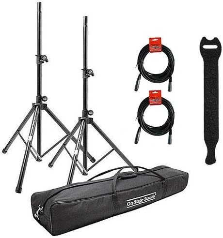 On-Stage SSP7950 Aluminum Speaker Stand Pak with 0.5 x 6" Touch Fastener Straps (Black, 10-Pack) and 20' XLR Cable