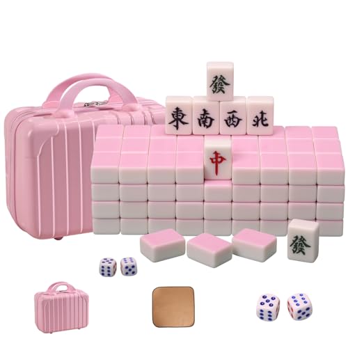 Jeu de mahjong chinois VPH rose ombré avec 144 grandes tuiles 42 mm et nappe