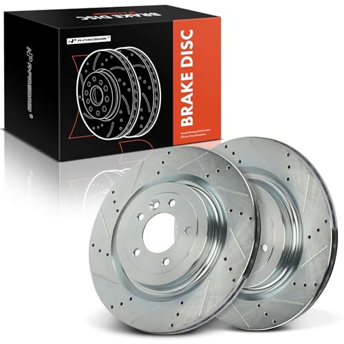 A-Premium 14.37 inch (365mm) Rear Drilled and Slotted Disc Brake Rotors Compatible with Select Land Rover Models - Range Rover 2013-2019, Range Rover Sport 2014-2020, Discovery, Defender 90, 2-PC Set by A-premium - Used condition - CA$26.13