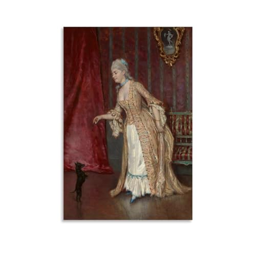 Impression murale réaliste Alfred Stevens tableau toile de dame au costume d'époque et son chien