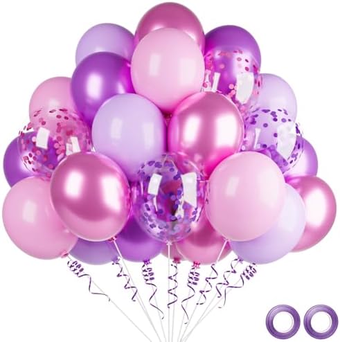 62 Pack Kpop Girl Birthday Decorations - 12 Inch Pink and Purple Balloons Metallic - Korean Hunters Birthday Decorations Music Idol Movie Band Party Supplies for Men Women Girl Fans 5th 6th 7th