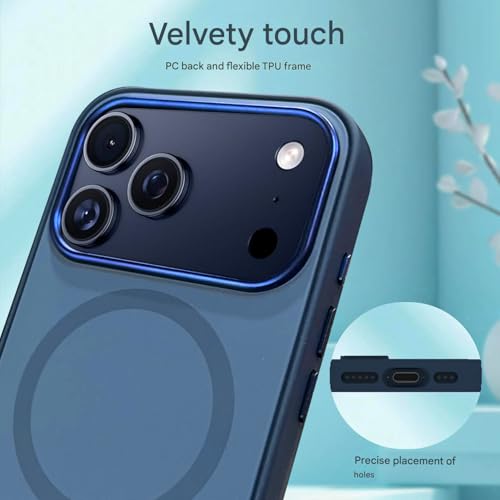 Image of Elzzi Magnetic for iPhone 17 Pro Max Case (2025)(Compatible with MagSafe)(Military Grade Drop Protection) Matte Shockproof with Anti-Fingerprint Phone Cover, 6.9''|Blue