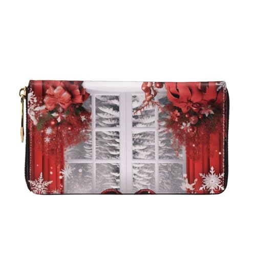 Portefeuille long en cuir noir zippé imprimé Noël chic - 2