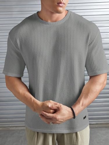 Image of Imsa Moda Mens Solid Dotted Unique Design Oversized Tshirt for Men - Round Neck Loose Fit Drop Shoulder Mens T-Shirt