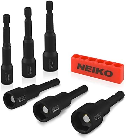 Neiko 10191A Impact Ready Magnetic Nut Driver | 6 Piece | MM | 8 to 14 mm | 2-9/16” Length | Cr-V, metric ,Master Kit