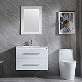 WONLINE 32' Bathroom Vanity Set Wall Mounted White Cabinet with Sink Combo Chrome Faucet