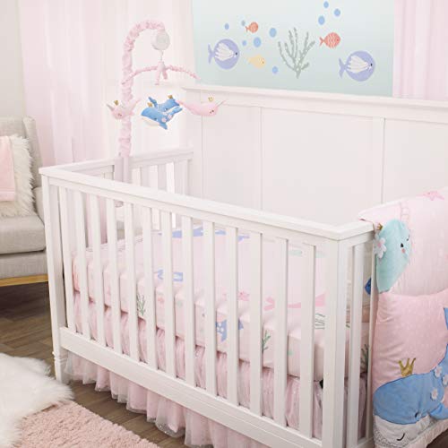 Image of NoJo Under The Sea Whimsy Pink and Blue Whales and Narwhals 100% Cotton Photo Op Fitted Crib Sheet