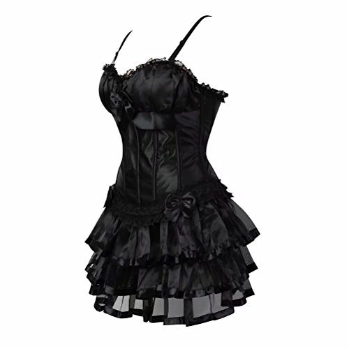 jutrisujo korsett Damen vollbrust corsage kleid kurz rock mit träger strapse spitze schnürmieder burlesque gothic korsettkleid – Bild 2