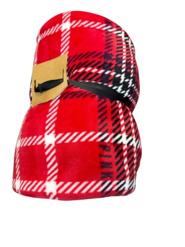 Victoria's Secret Pink Cozy Plush Sherpa Throw Blanket Red Plaid 50x60