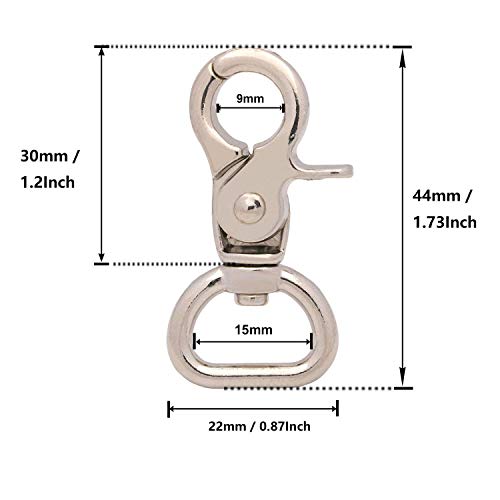 Bikicoco 5/8'' Swivel Trigger Snap Hook Lobster Claw Clasp Spring Loaded Clip, D-Ring Ended, Silver - Pack Of 20 #TOP1