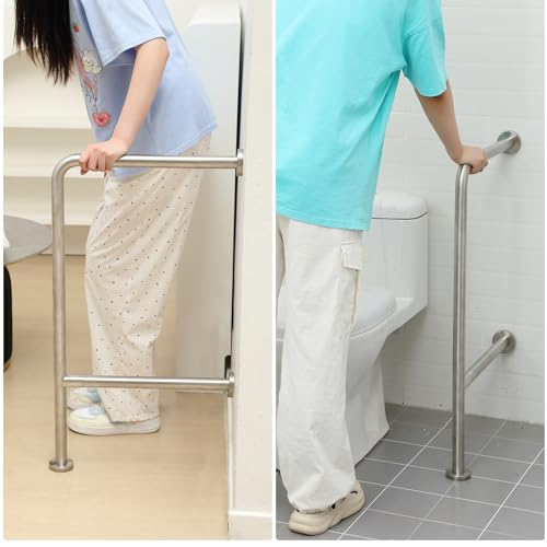 Zonon 18\" by 33\" Wall to Floor Handicap Grab Bar Drinking Fountains Toilet Safety Grab Bar Stainless Steel Non-Slip Split-Design Rails for Bathroom Wet Areas Disabled Elderly Pregnant Women
