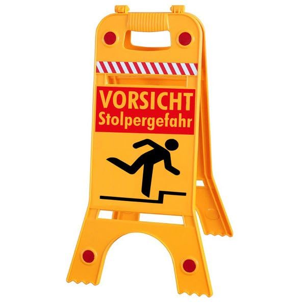 Warnaufsteller Dachaufsteller - Vorsicht Stolpergefahr - Gr. ca. 28 x 64 cm – 308541/5 - Warnschild, Hinweisschild, bodenstehend, Kunststoffschild mit retroreflektierenden Linsen