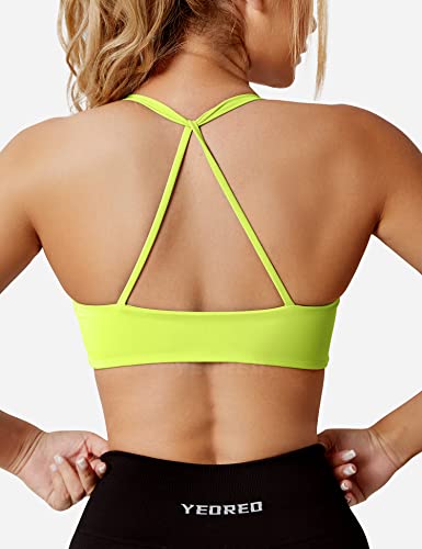 Yeoreo Women Sports Bra Padded Criss Cross Back Low Medium Impact Yoga Tank Tops Neon Yellow Xl #TOP2