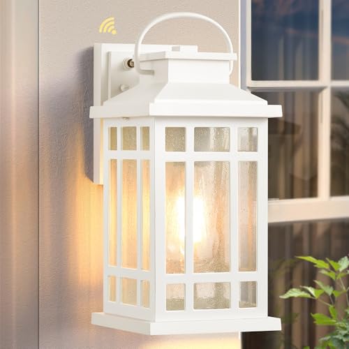 OPAXIS White Porch Lights Outdoor with Dusk to Dawn Sensor Modern Outside Wall Lights with Seed Glass Aluminum Waterproof and Anti-Rust Outside Lights for House Garage Garden Entryway Doorway