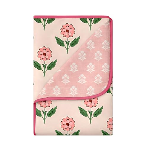 Image of Homestan Reversible All Season Cotton Feel Dohar for Single Bed,Soft Light Weight AC Blanket /Comforter for Summer /Winter /Monsoon (58x86 Inches, Blossom Blush)